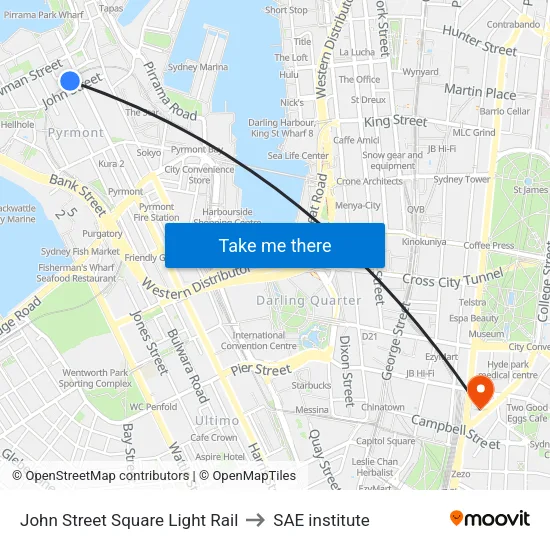 John Street Square Light Rail to SAE institute map