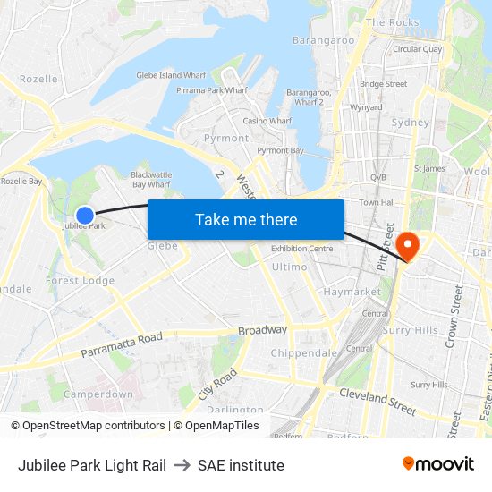 Jubilee Park Light Rail to SAE institute map