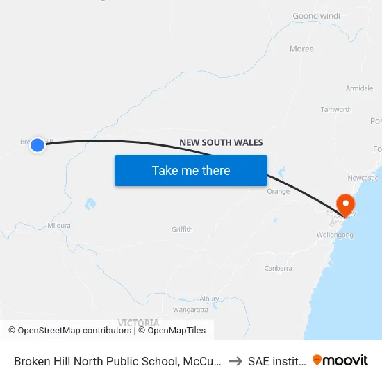 Broken Hill North Public School, McCulloch St to SAE institute map