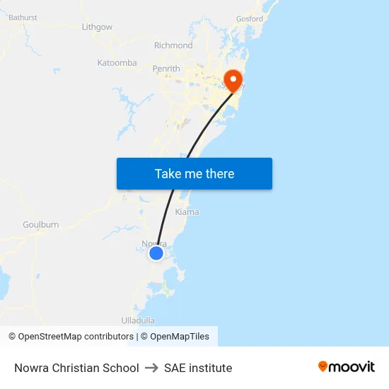 Nowra Christian School to SAE institute map