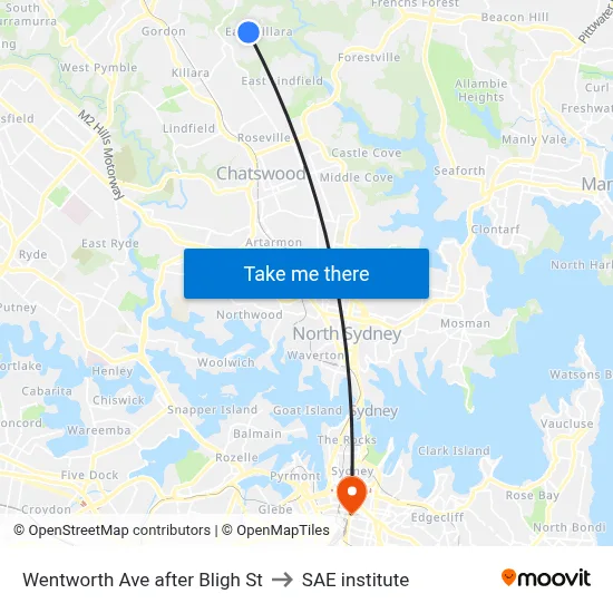 Wentworth Ave after Bligh St to SAE institute map