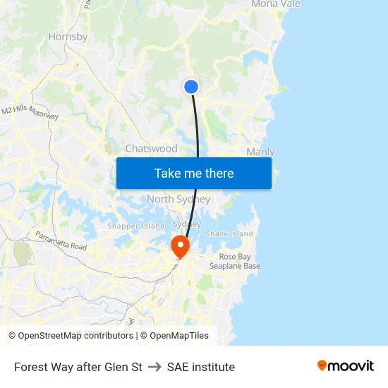 Forest Way after Glen St to SAE institute map