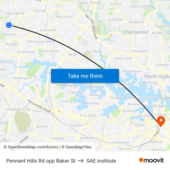 Pennant Hills Rd opp Baker St to SAE institute map