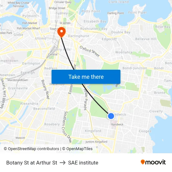 Botany St at Arthur St to SAE institute map