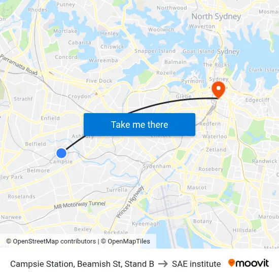 Campsie Station, Beamish St, Stand B to SAE institute map