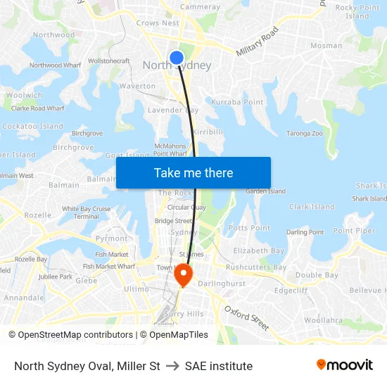 North Sydney Oval, Miller St to SAE institute map