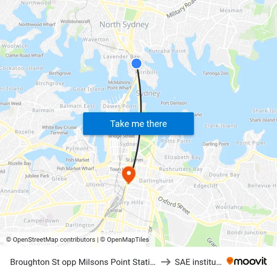 Broughton St opp Milsons Point Station to SAE institute map