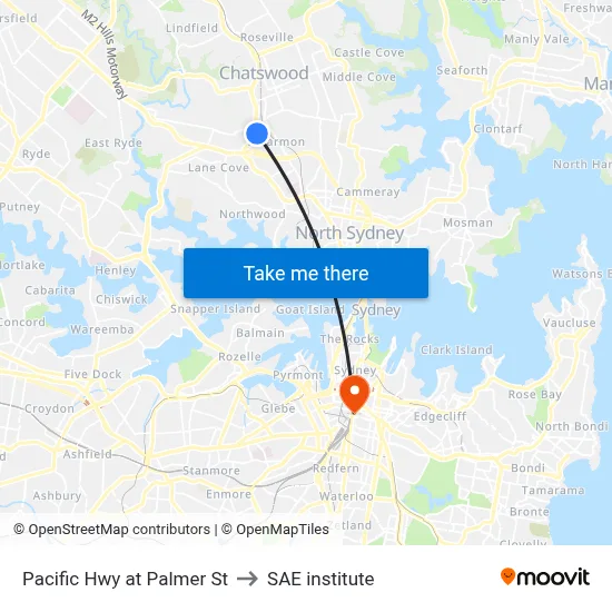 Pacific Hwy at Palmer St to SAE institute map