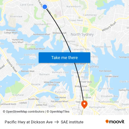 Pacific Hwy at Dickson Ave to SAE institute map