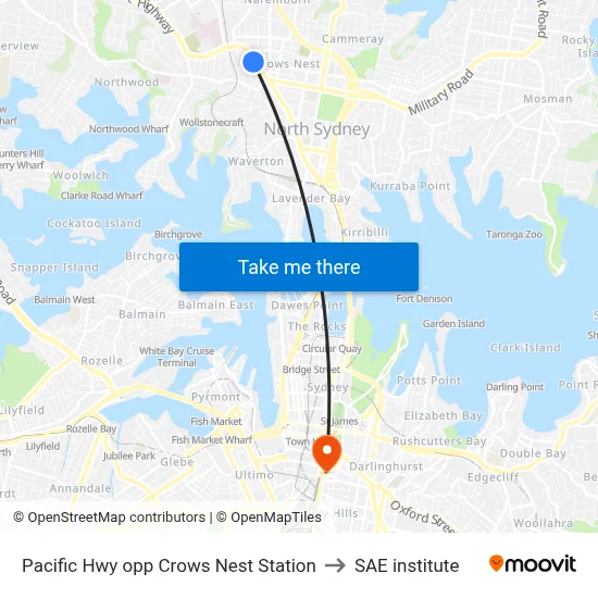 Pacific Hwy opp Crows Nest Station to SAE institute map