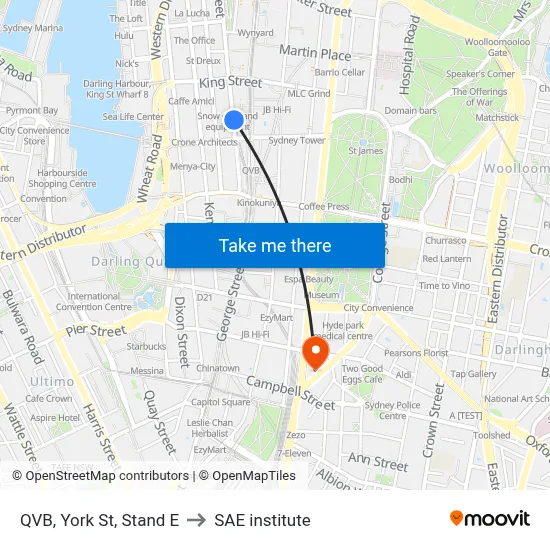 QVB, York St, Stand E to SAE institute map