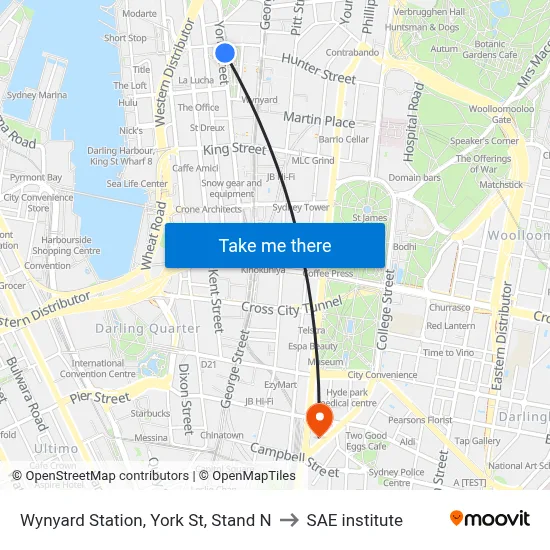 Wynyard Station, York St, Stand N to SAE institute map