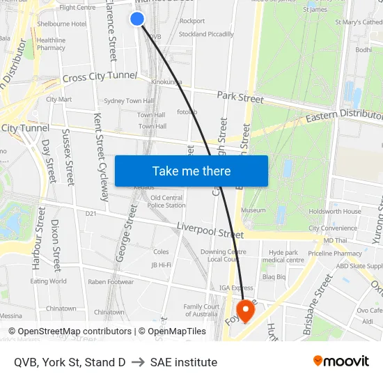 QVB, York St, Stand D to SAE institute map