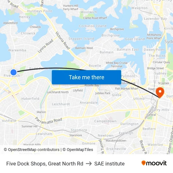 Five Dock Shops, Great North Rd to SAE institute map