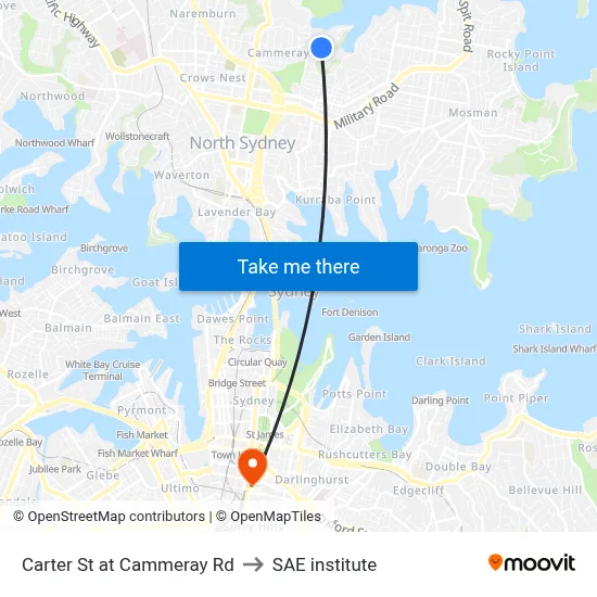 Carter St at Cammeray Rd to SAE institute map