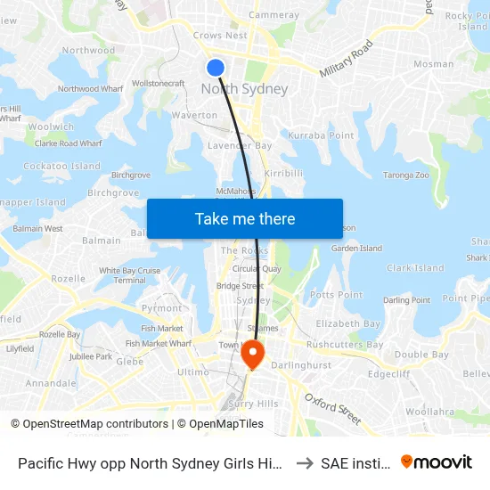Pacific Hwy opp North Sydney Girls High School to SAE institute map