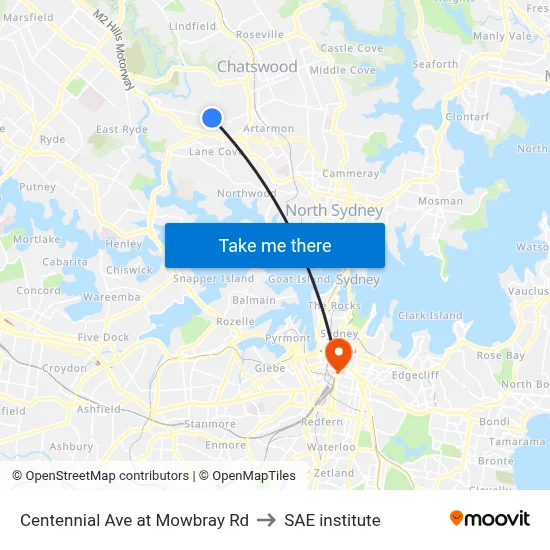 Centennial Ave at Mowbray Rd to SAE institute map