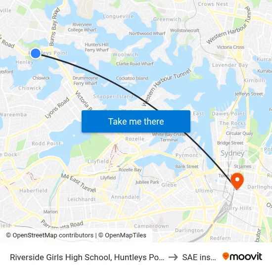 Riverside Girls High School, Huntleys Point Rd, Stand A to SAE institute map