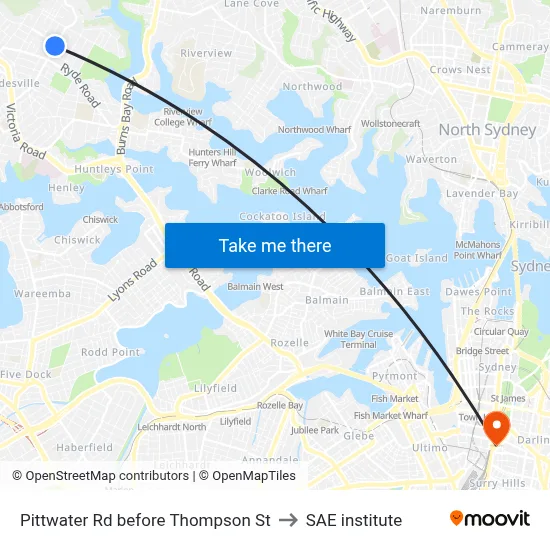 Pittwater Rd before Thompson St to SAE institute map