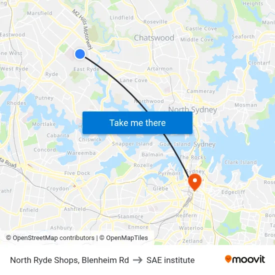 North Ryde Shops, Blenheim Rd to SAE institute map