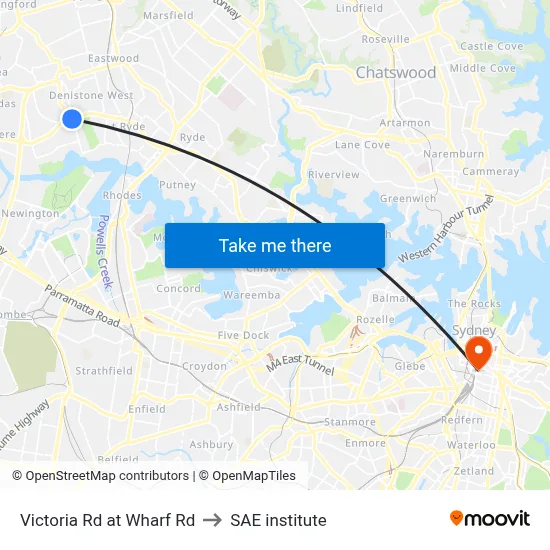 Victoria Rd at Wharf Rd to SAE institute map