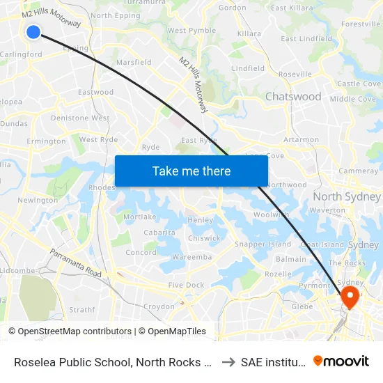 Roselea Public School, North Rocks Rd to SAE institute map
