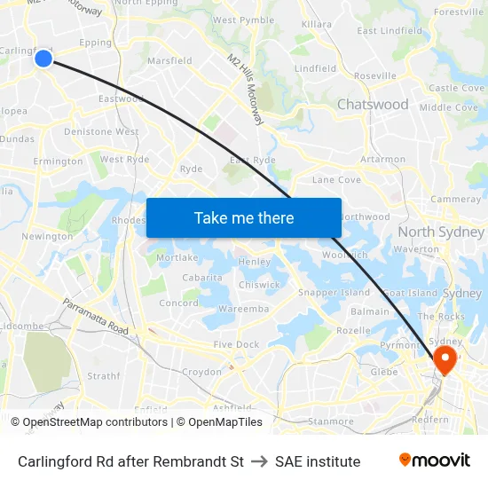 Carlingford Rd after Rembrandt St to SAE institute map