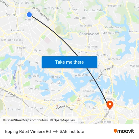 Epping Rd at Vimiera Rd to SAE institute map