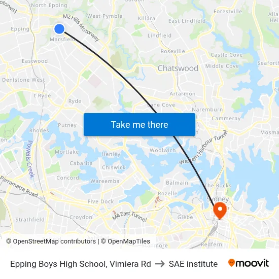 Epping Boys High School, Vimiera Rd to SAE institute map
