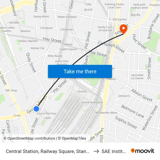Central Station, Railway Square, Stand M to SAE institute map