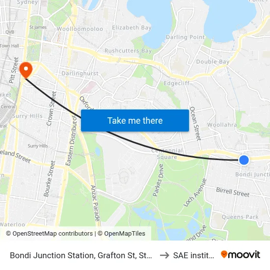 Bondi Junction Station, Grafton St, Stand R to SAE institute map