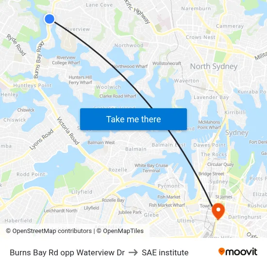 Burns Bay Rd opp Waterview Dr to SAE institute map