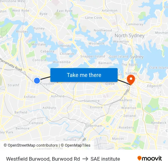 Westfield Burwood, Burwood Rd to SAE institute map