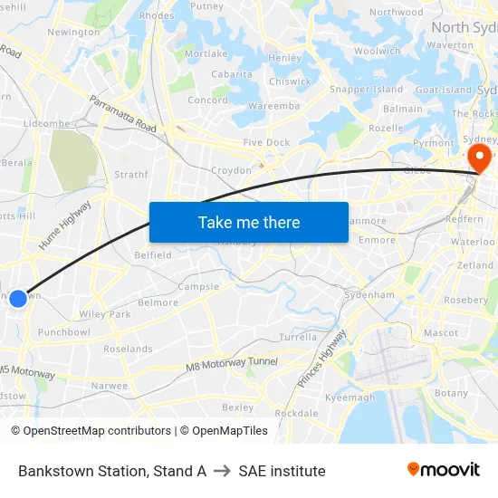 Bankstown Station, Stand A to SAE institute map