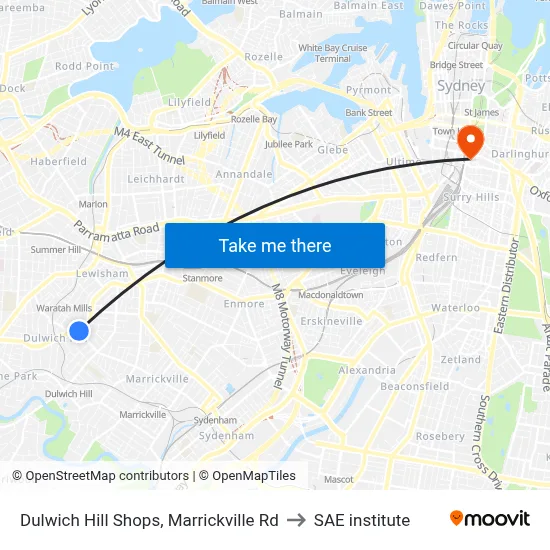 Dulwich Hill Shops, Marrickville Rd to SAE institute map