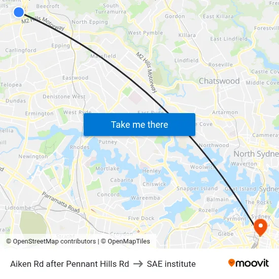 Aiken Rd after Pennant Hills Rd to SAE institute map