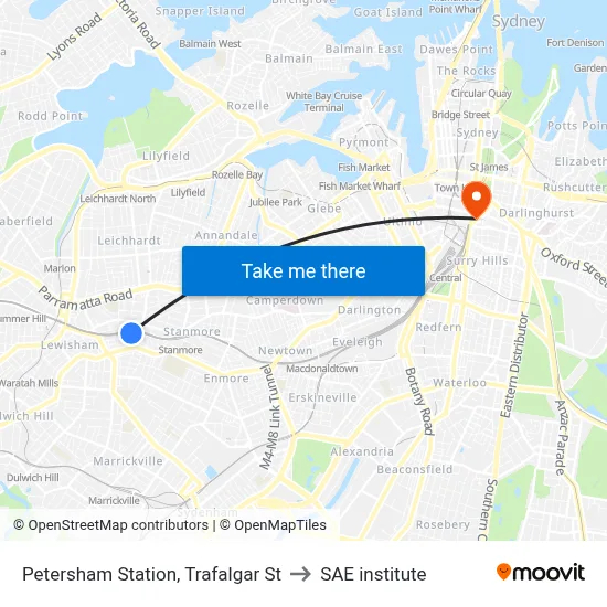 Petersham Station, Trafalgar St to SAE institute map