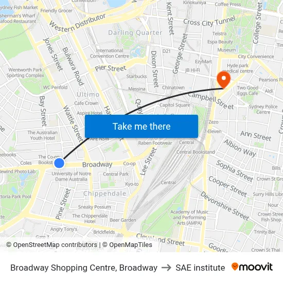 Broadway Shopping Centre, Broadway to SAE institute map