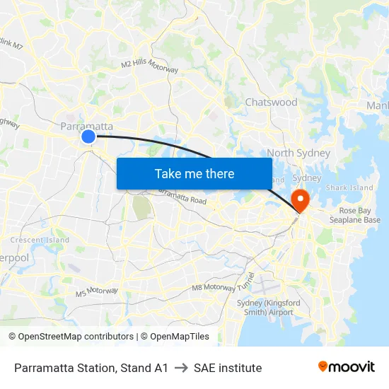 Parramatta Station, Stand A1 to SAE institute map