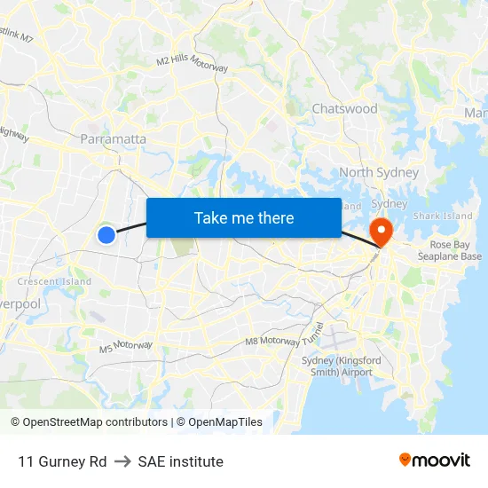 11 Gurney Rd to SAE institute map