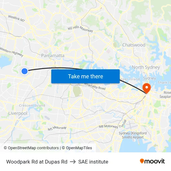 Woodpark Rd at Dupas Rd to SAE institute map