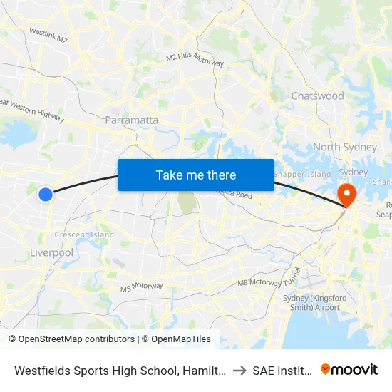 Westfields Sports High School, Hamilton Rd to SAE institute map