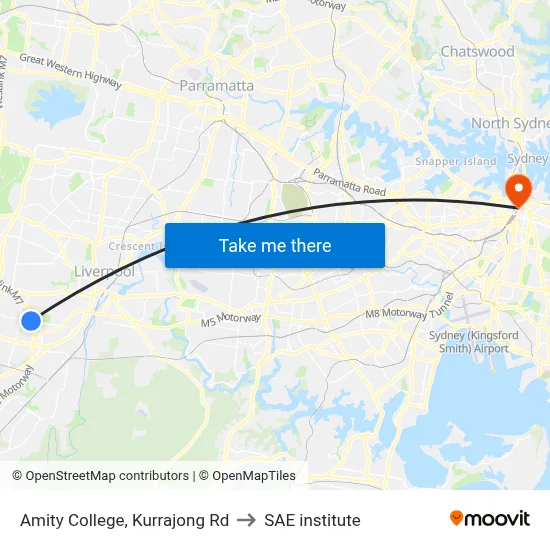 Amity College, Kurrajong Rd to SAE institute map