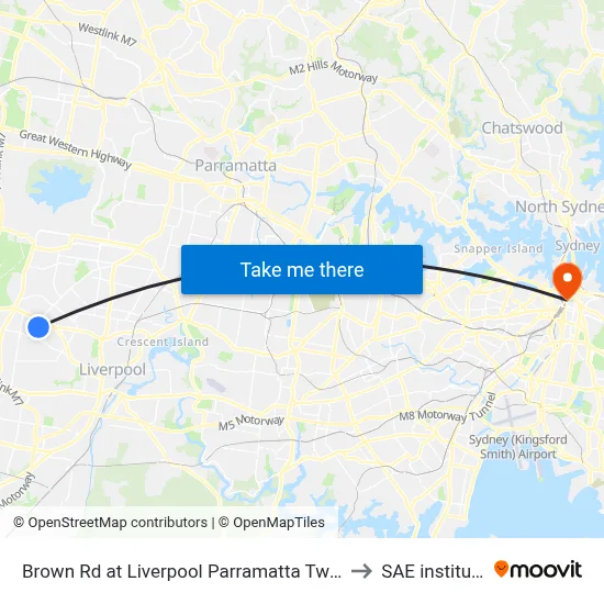 Brown Rd at Liverpool Parramatta Tway to SAE institute map