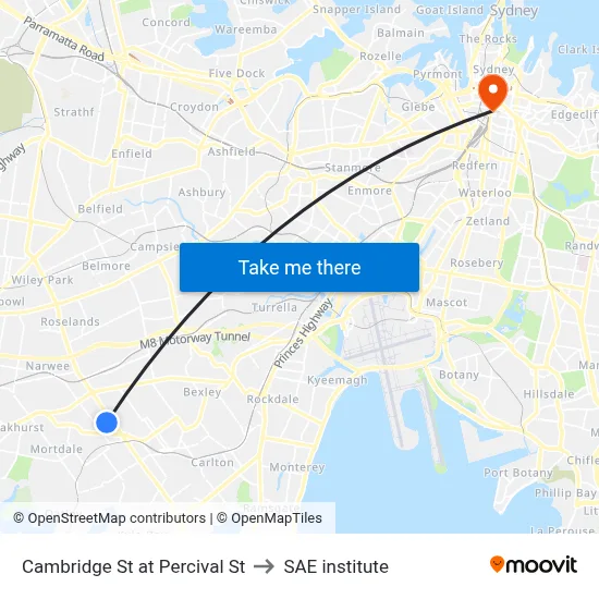 Cambridge St at Percival St to SAE institute map