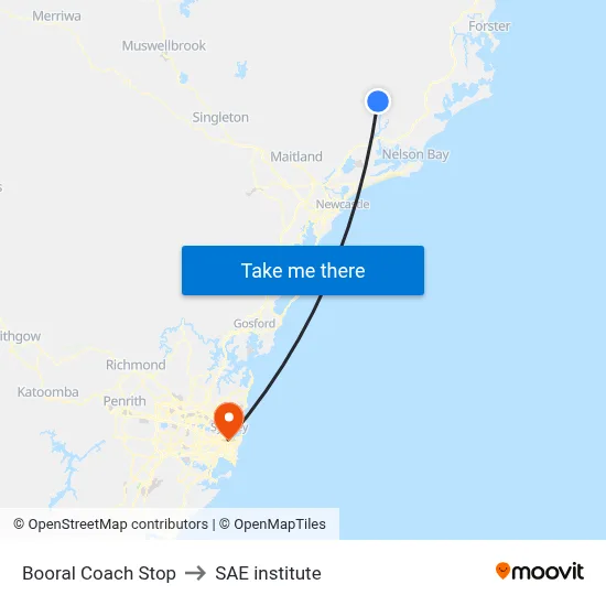 Booral Coach Stop to SAE institute map