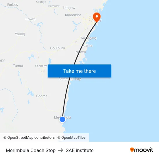 Merimbula Coach Stop to SAE institute map