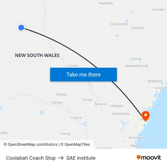 Coolabah Coach Stop to SAE institute map