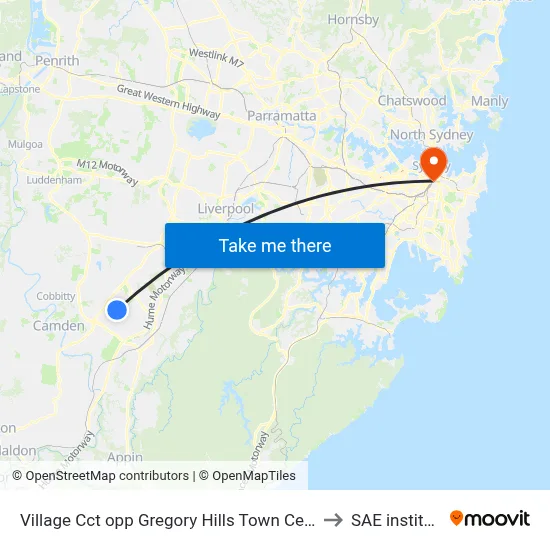 Village Cct opp Gregory Hills Town Centre to SAE institute map