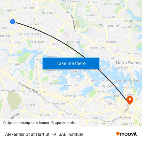 Alexander St at Hart St to SAE institute map